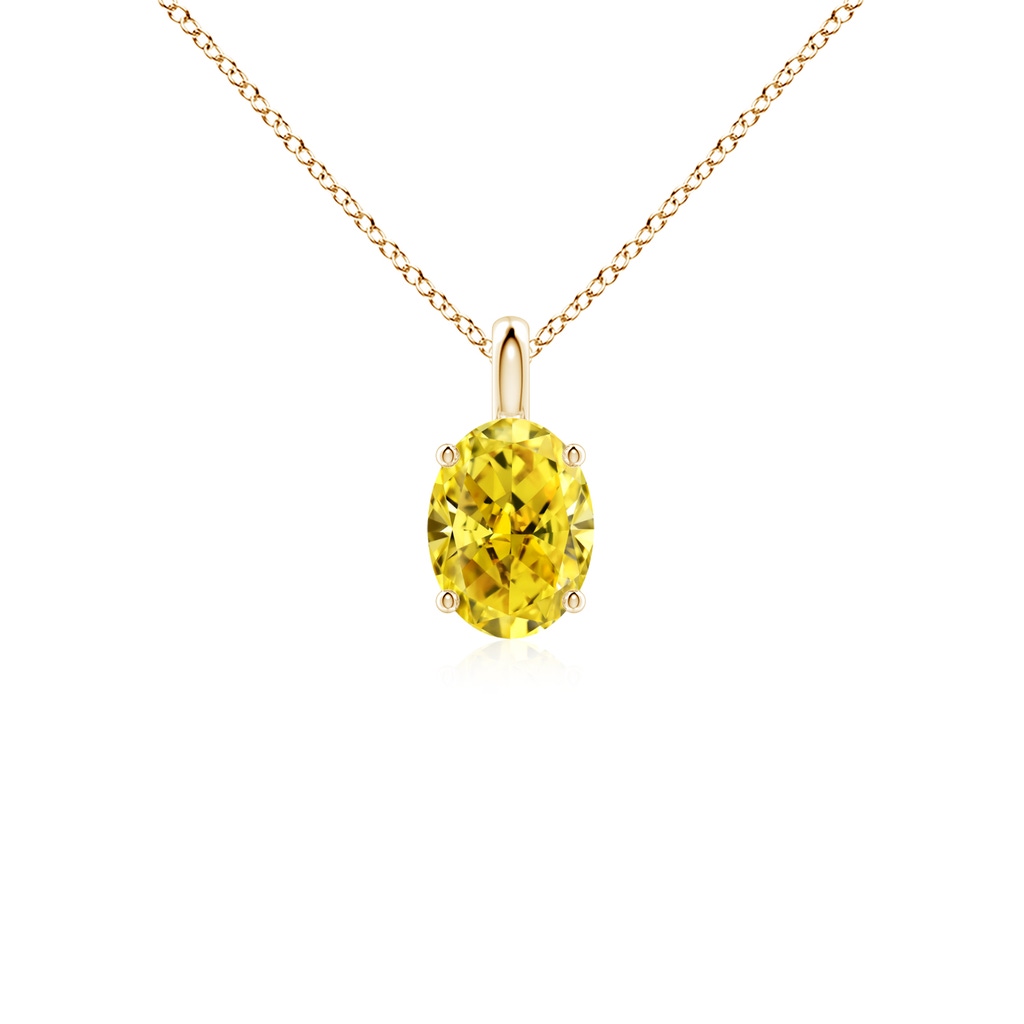 7.3x5.2mm AAAA Solitaire Oval Fancy Intense Yellow Diamond Classic Pendant in Yellow Gold