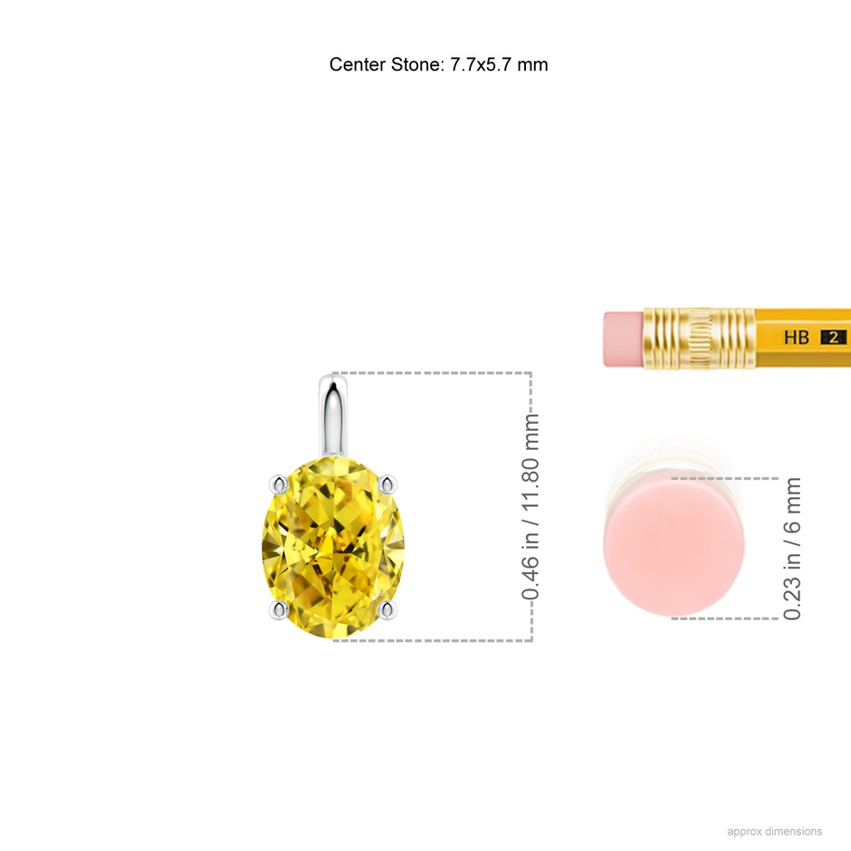 7.7x5.7mm AAAA Solitaire Oval Fancy Intense Yellow Diamond Classic Pendant in P950 Platinum ruler