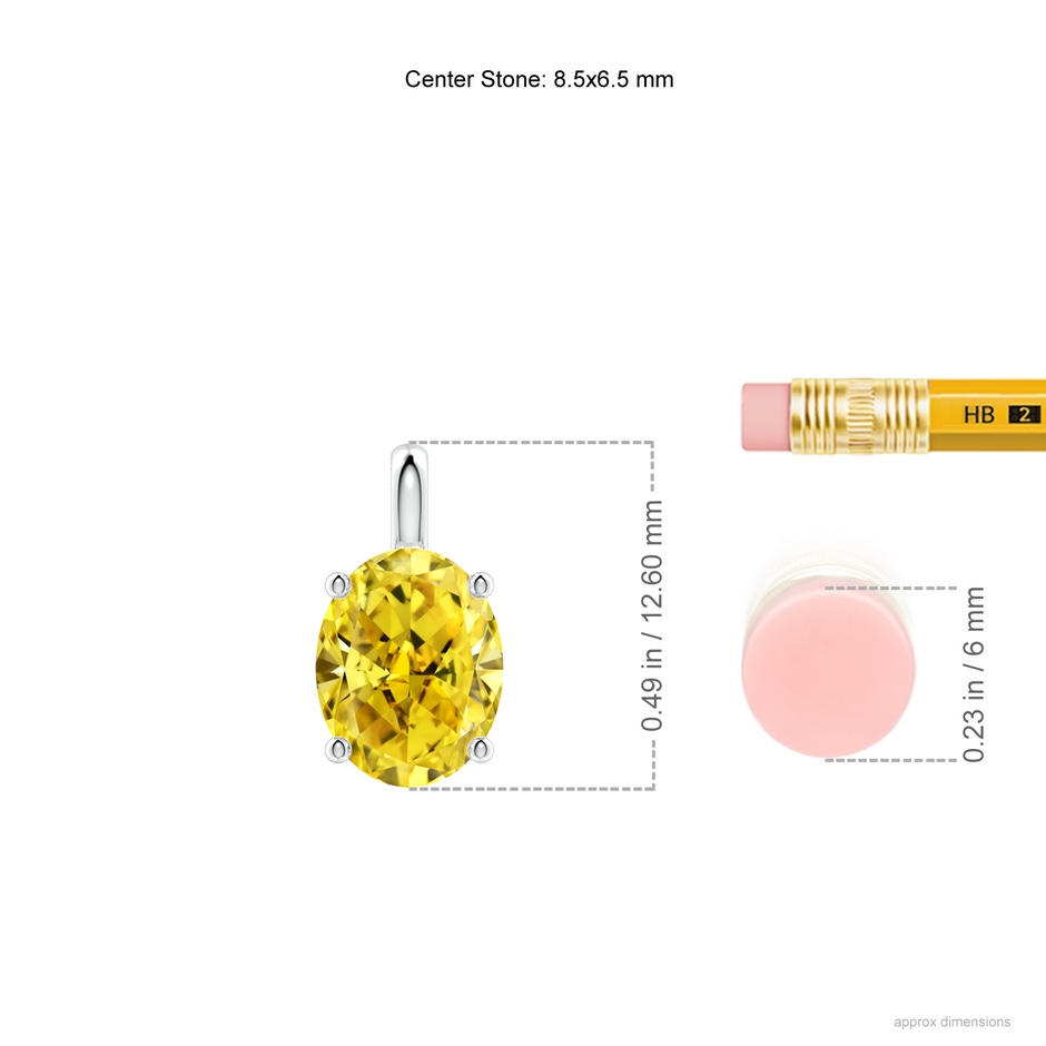 8.5x6.5mm AAAA Solitaire Oval Fancy Intense Yellow Diamond Classic Pendant in P950 Platinum ruler