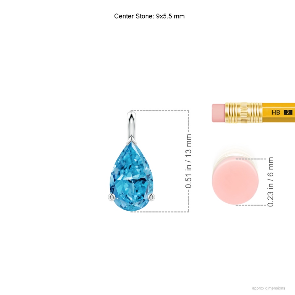 9x5.5mm AAAA Solitaire Pear Fancy Intense Blue Diamond Classic Pendant in P950 Platinum ruler