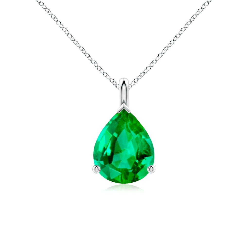 10x8mm AAA Solitaire Pear Emerald Classic Pendant in White Gold
