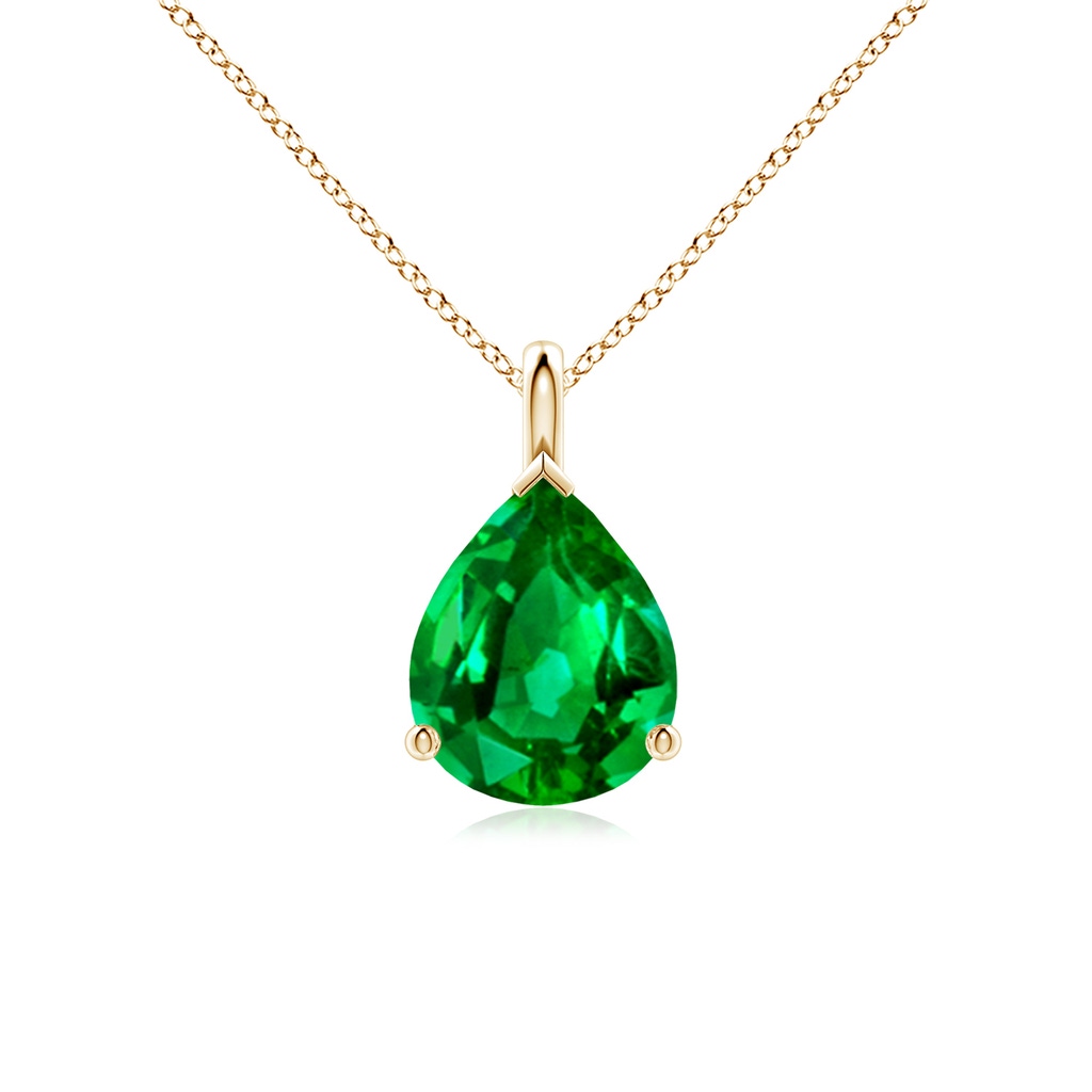 10x8mm AAAA Solitaire Pear Emerald Classic Pendant in Yellow Gold