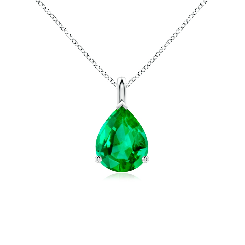 9x7mm AAA Solitaire Pear Emerald Classic Pendant in White Gold