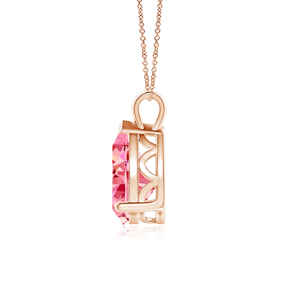 11x7mm AAAA Solitaire Pear Fancy Intense Pink Diamond Classic Pendant in Rose Gold - side 199
