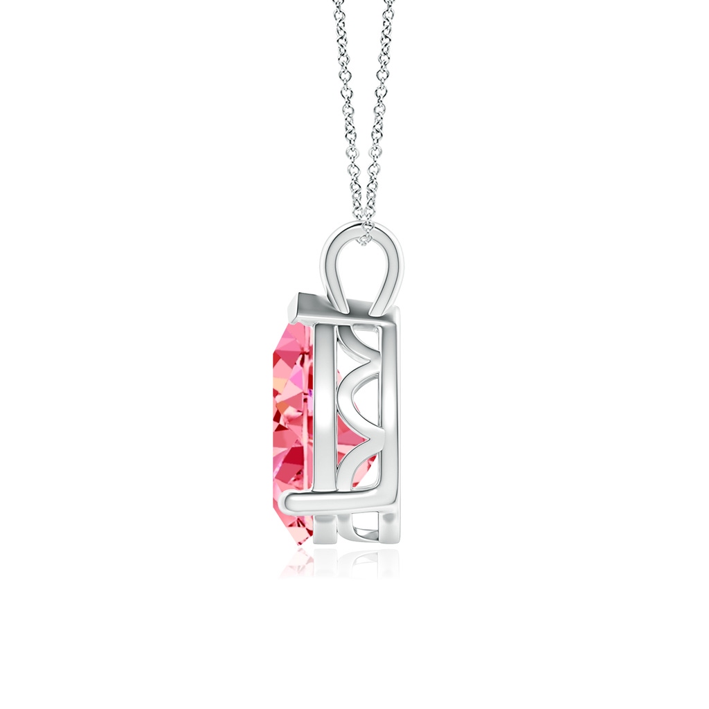 11x7mm AAAA Solitaire Pear Fancy Intense Pink Diamond Classic Pendant in White Gold - side 199