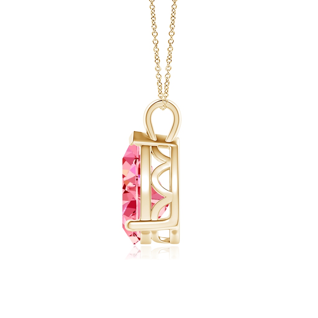 11x7mm AAAA Solitaire Pear Fancy Intense Pink Diamond Classic Pendant in Yellow Gold - side 199