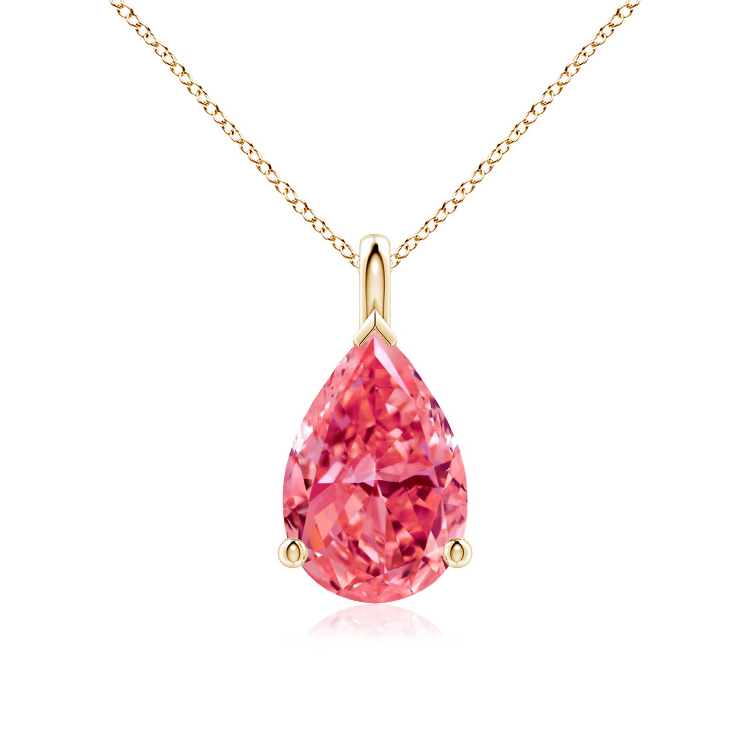 Angara 3.0 CTW Solitaire Pear Fancy Intense Pink Diamond Classic Pendant in 14K Yellow Gold