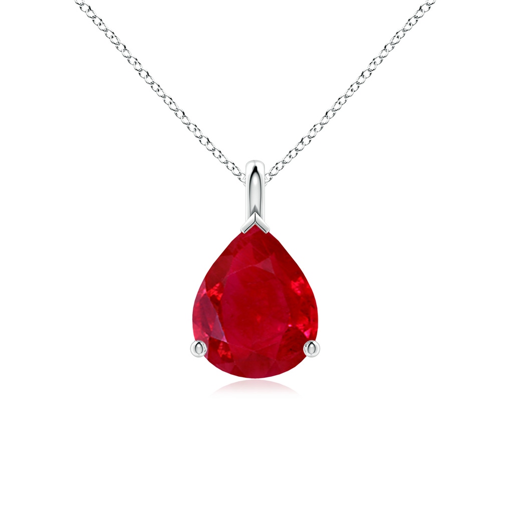 10x8mm AAA Solitaire Pear Ruby Classic Pendant in White Gold
