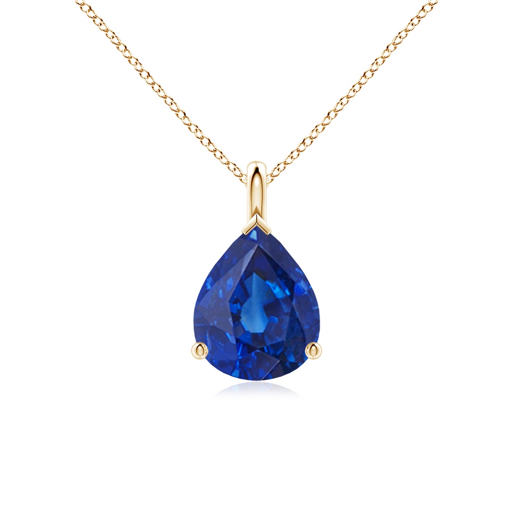 10x8mm AAA Solitaire Pear Blue Sapphire Classic Pendant in Yellow Gold