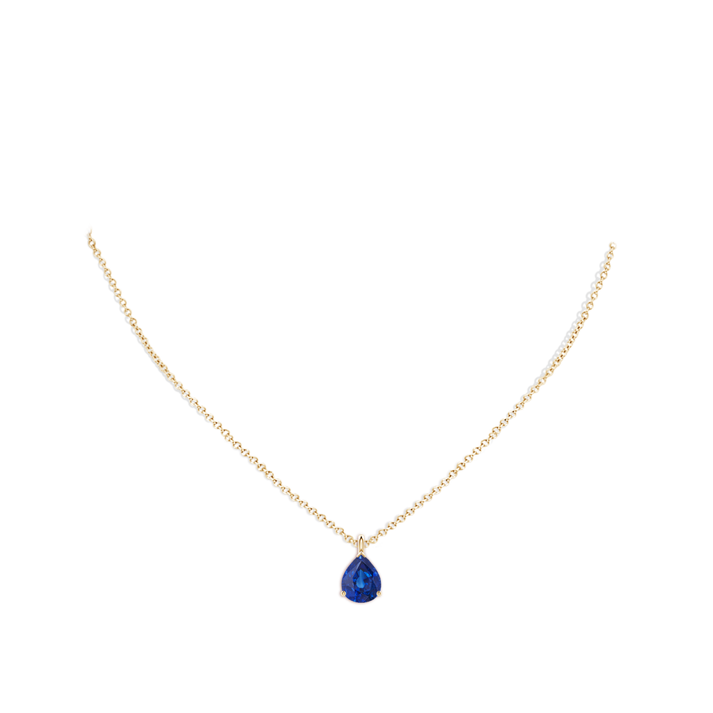 10x8mm AAA Solitaire Pear Blue Sapphire Classic Pendant in Yellow Gold pen