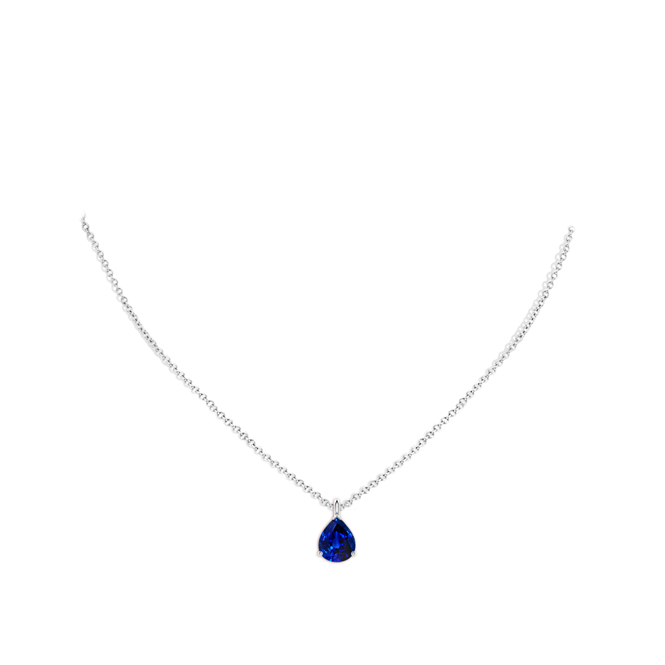 10x8mm Lab-Grown Solitaire Pear Blue Sapphire Classic Pendant in 18K White Gold pen