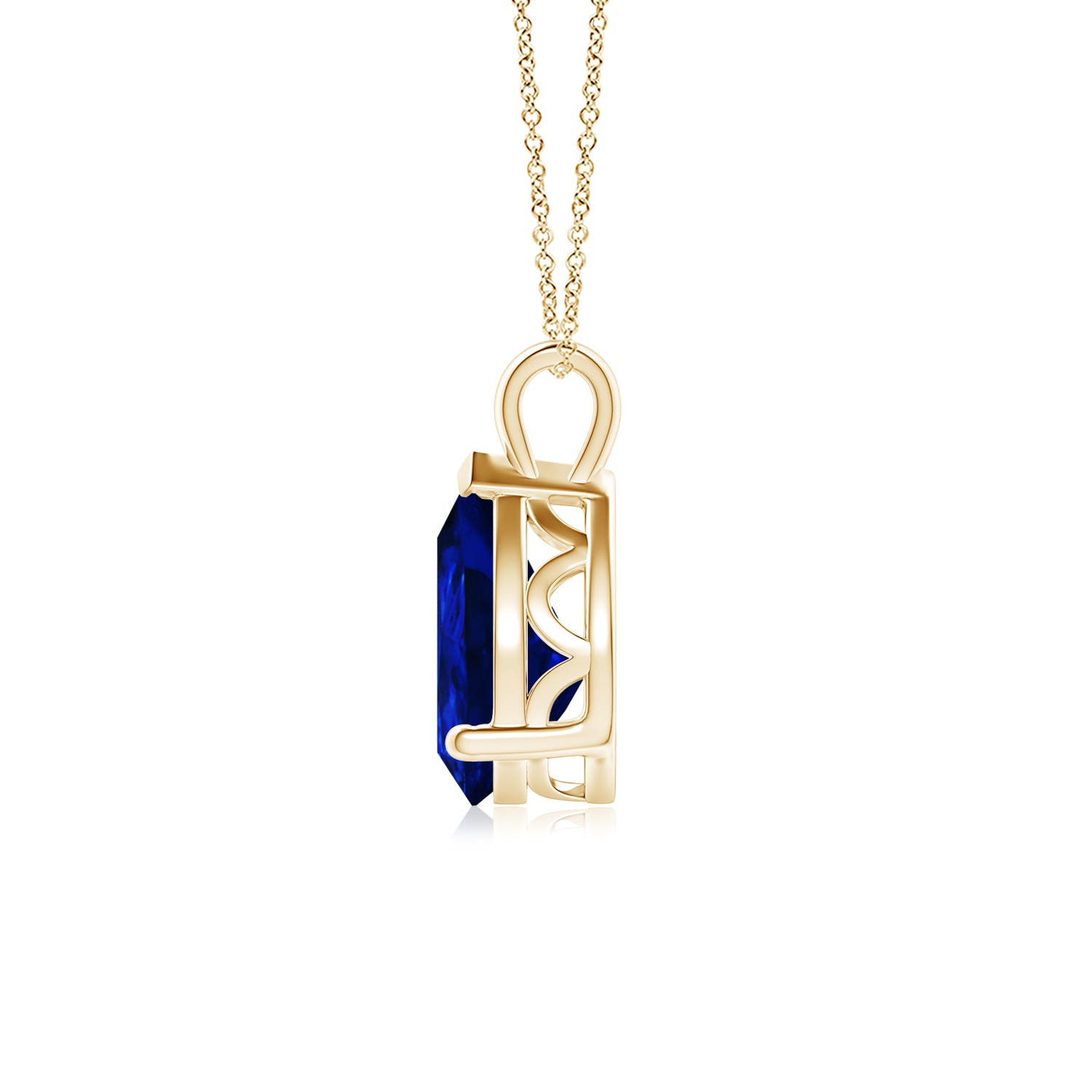 10x8mm AAAA Solitaire Pear Blue Sapphire Classic Pendant in 18K Yellow Gold