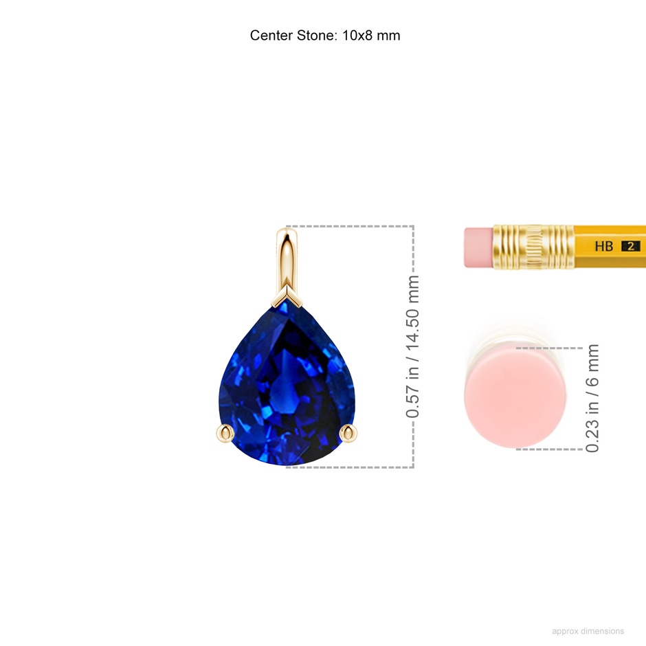 10x8mm Lab-Grown Solitaire Pear Blue Sapphire Classic Pendant in 18K Yellow Gold ruler