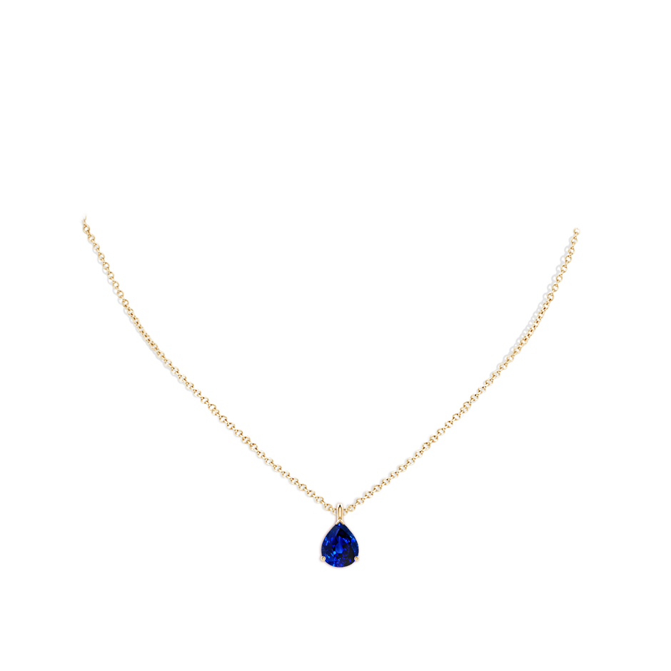 10x8mm Lab-Grown Solitaire Pear Blue Sapphire Classic Pendant in 18K Yellow Gold pen