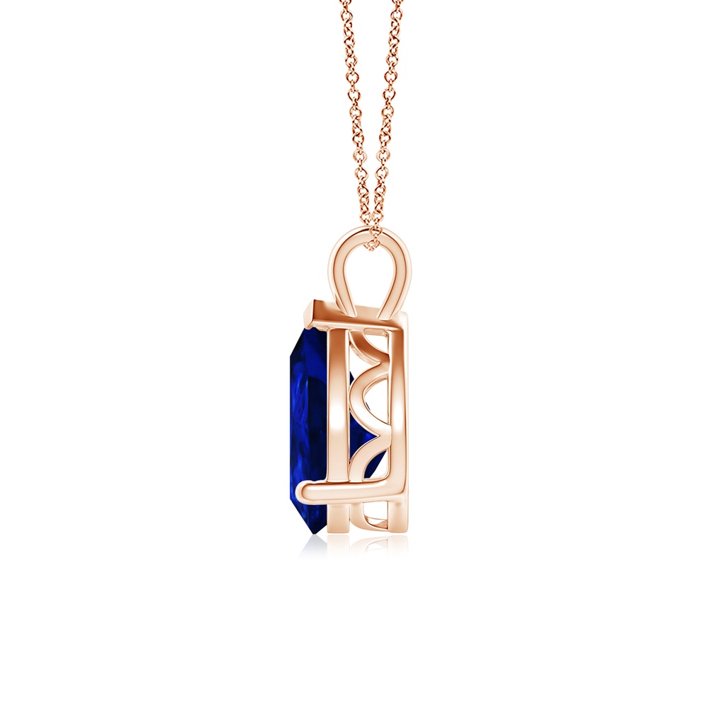 10x8mm Lab-Grown Solitaire Pear Blue Sapphire Classic Pendant in Rose Gold - side 199