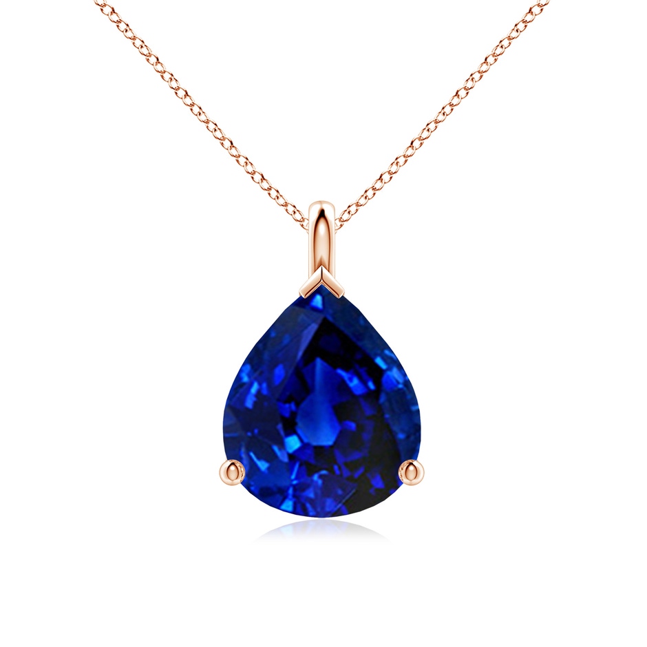12x10mm Lab-Grown Solitaire Pear Blue Sapphire Classic Pendant in 18K Rose Gold 