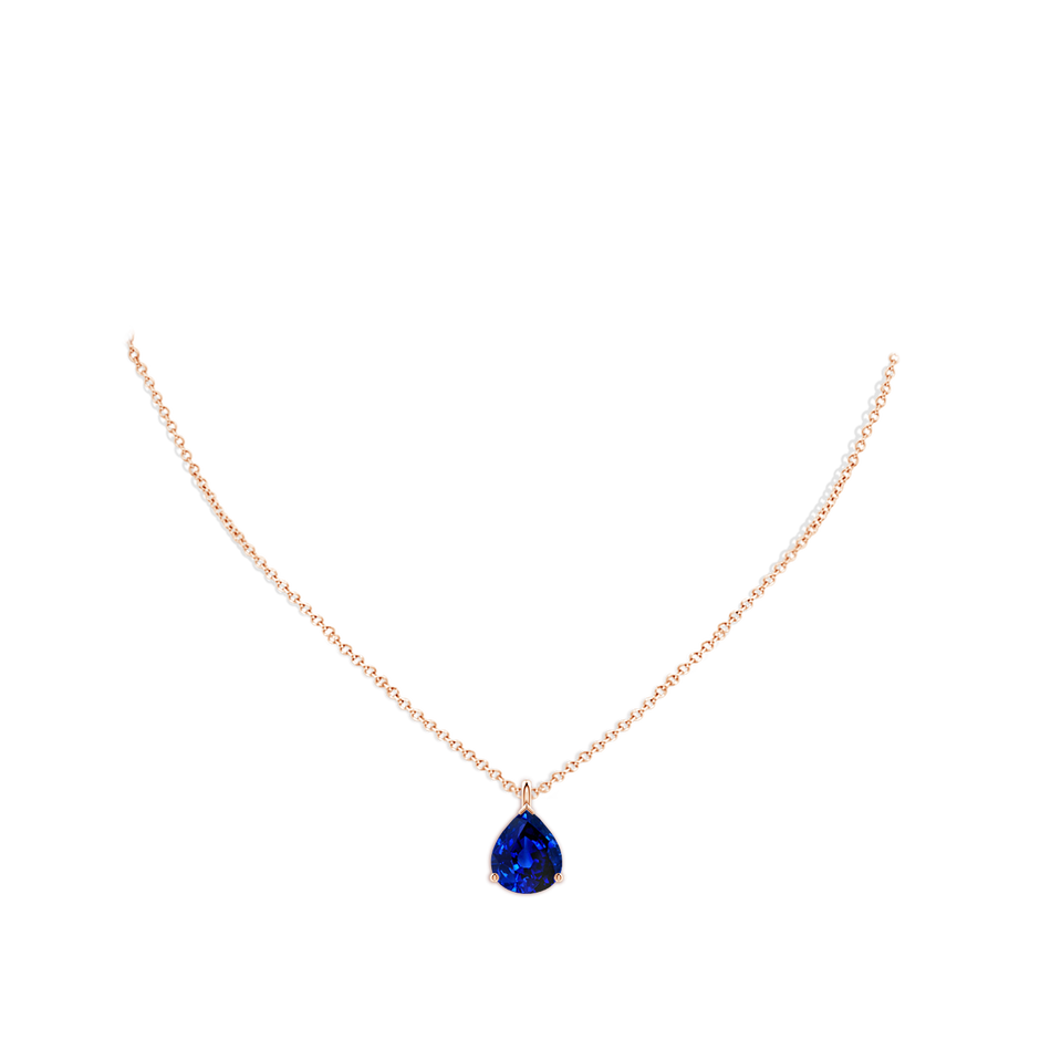 12x10mm Lab-Grown Solitaire Pear Blue Sapphire Classic Pendant in 18K Rose Gold pen