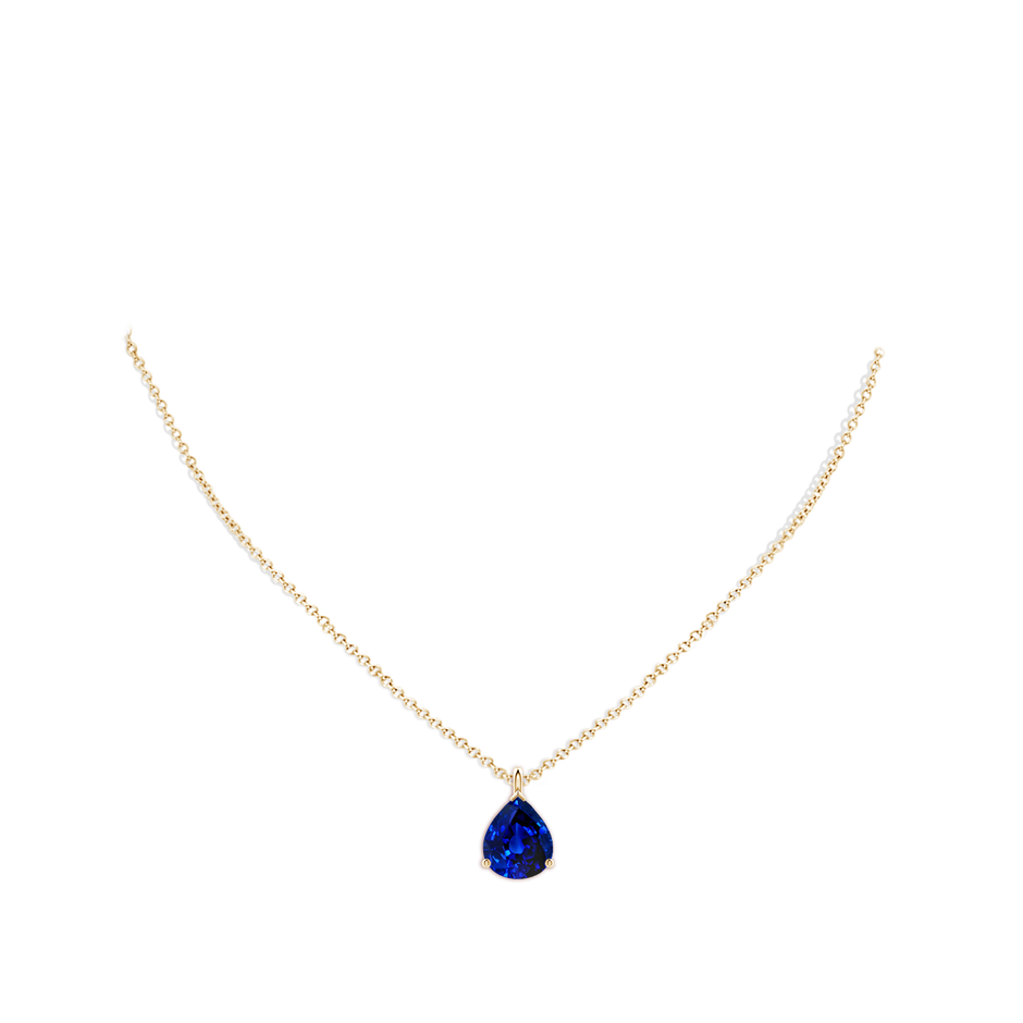 12x10mm Lab-Grown Solitaire Pear Blue Sapphire Classic Pendant in 18K Yellow Gold pen