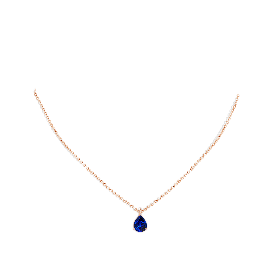 9x7mm Lab-Grown Solitaire Pear Blue Sapphire Classic Pendant in 18K Rose Gold pen
