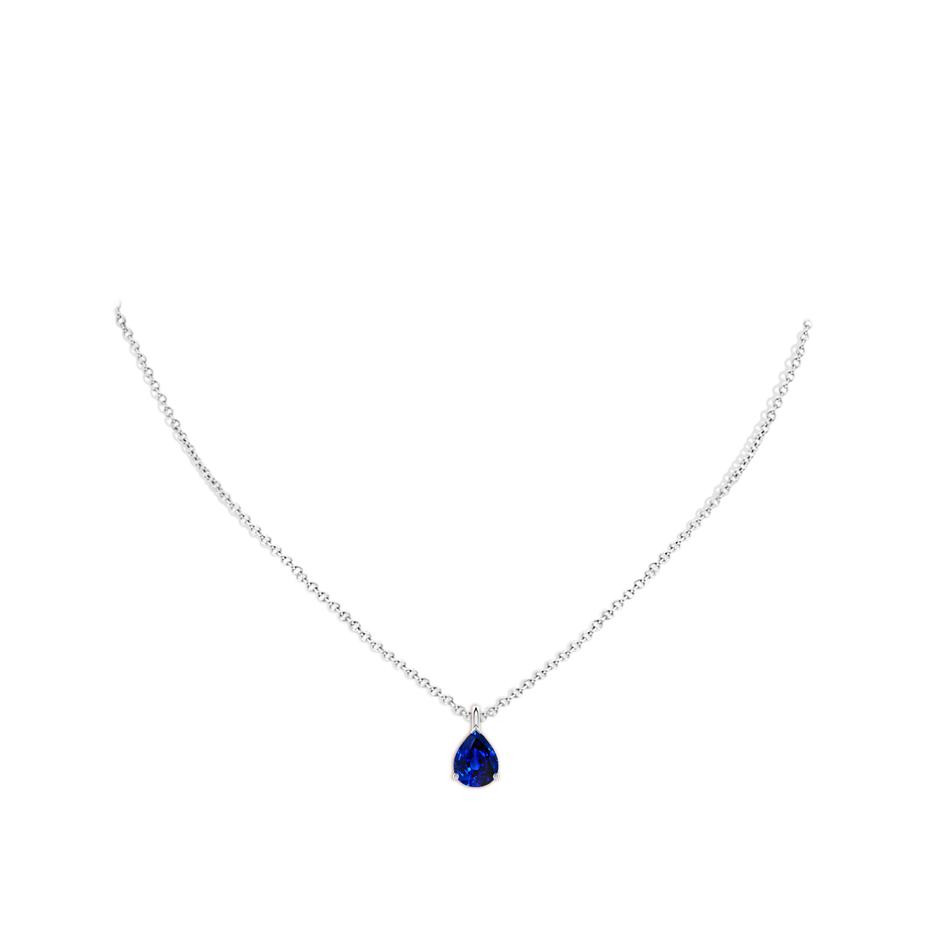 9x7mm Lab-Grown Solitaire Pear Blue Sapphire Classic Pendant in 9K White Gold pen