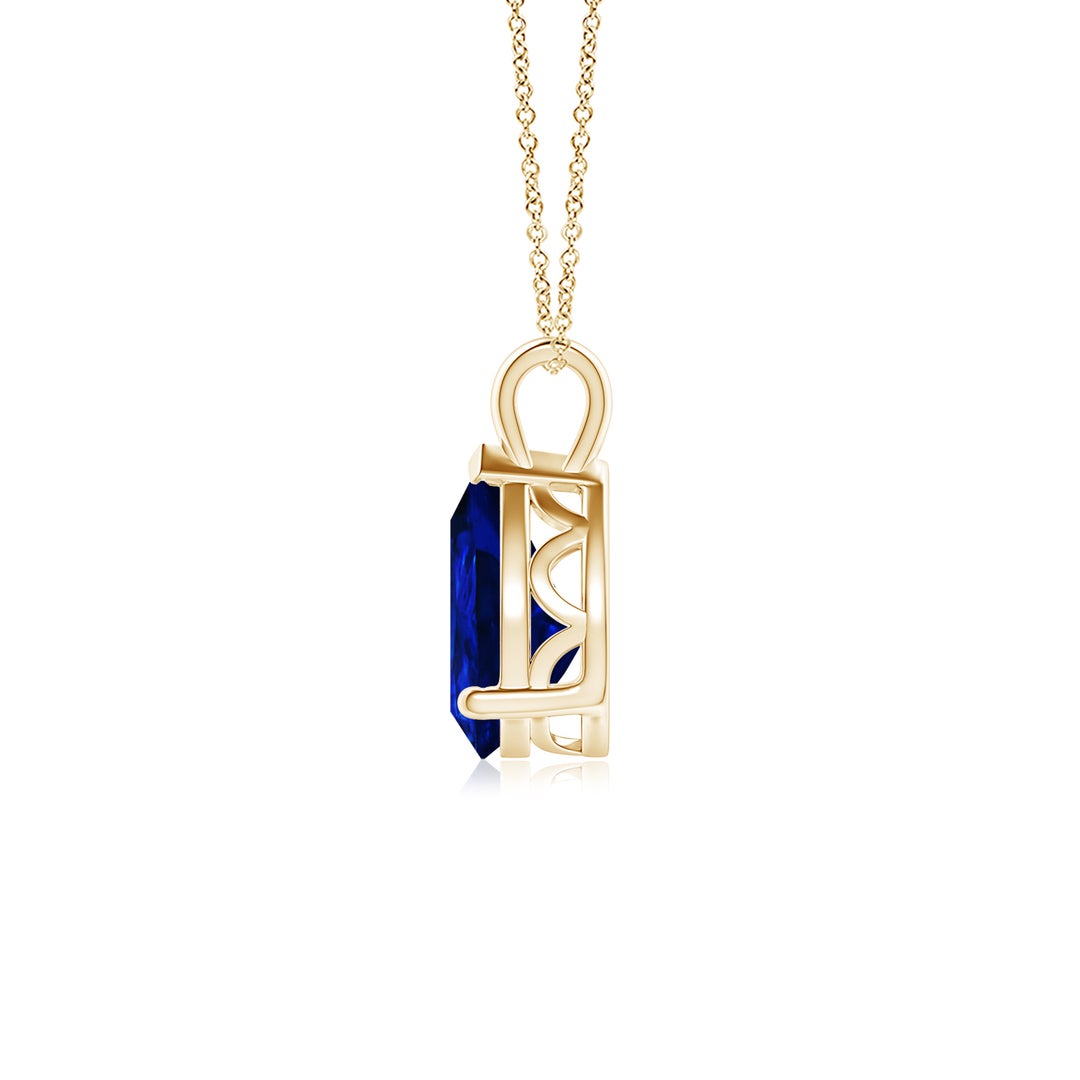 9x7mm AAAA Solitaire Pear Blue Sapphire Classic Pendant in Yellow Gold - side 3