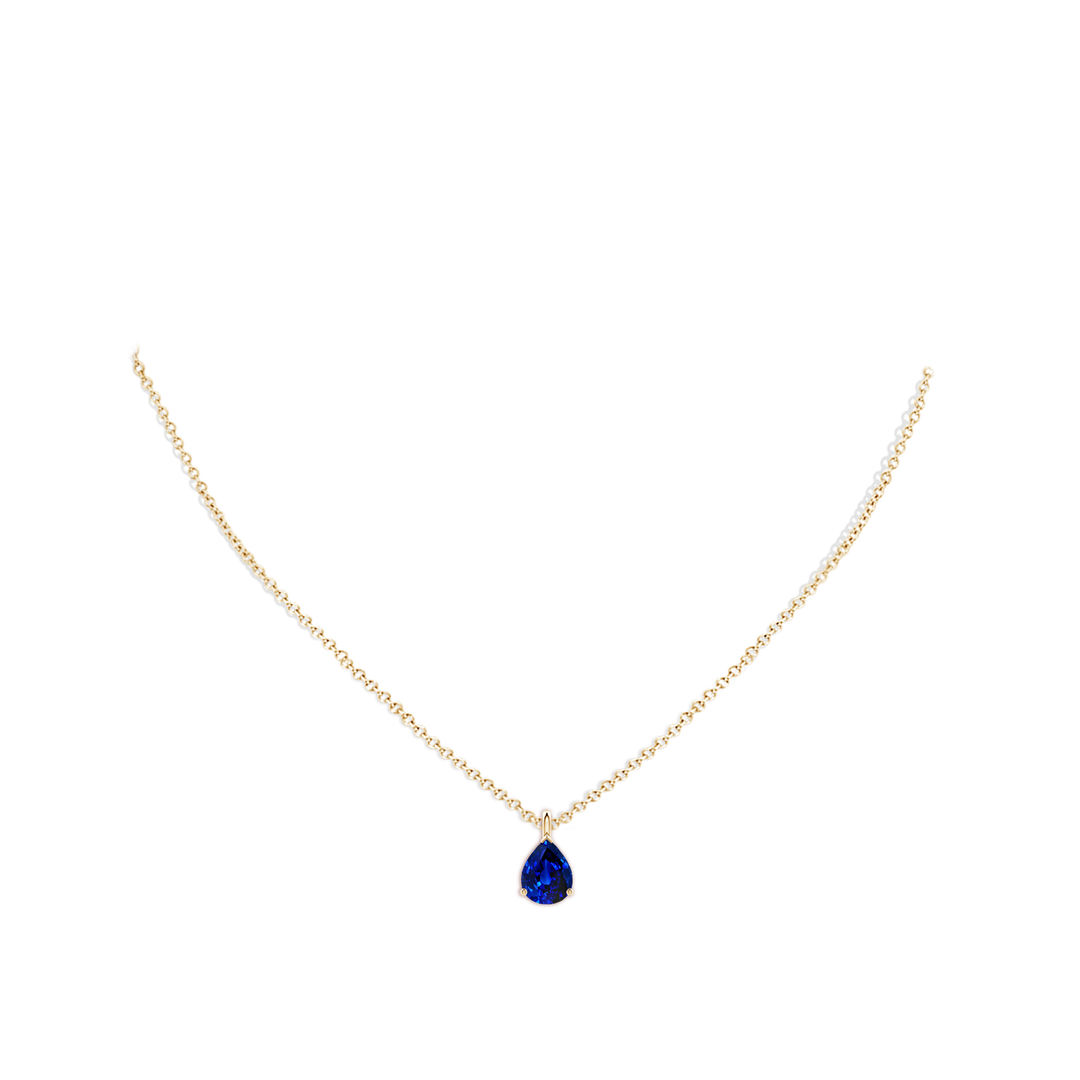 9x7mm AAAA Solitaire Pear Blue Sapphire Classic Pendant in Yellow Gold - body_neck