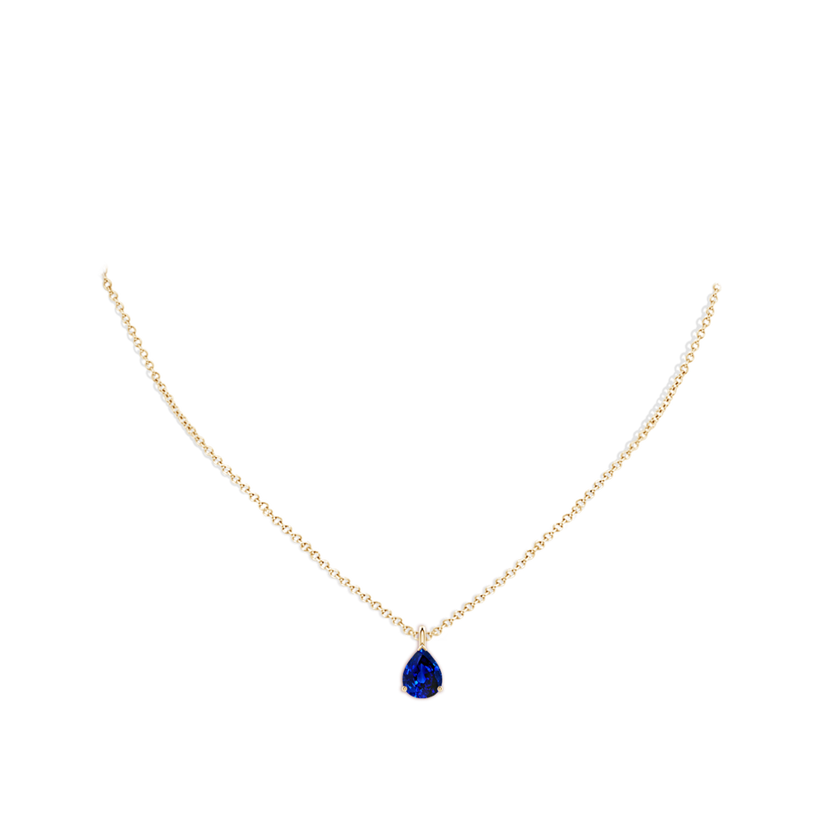 9x7mm Lab-Grown Solitaire Pear Blue Sapphire Classic Pendant in Yellow Gold pen