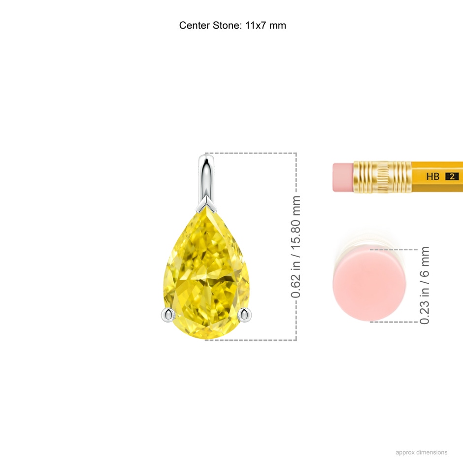 11x7mm AAAA Solitaire Pear Fancy IntenseYellow Diamond Classic Pendant in P950 Platinum ruler