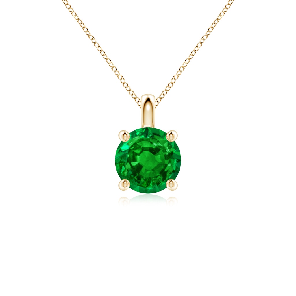 7mm AAAA Solitaire Round Emerald Classic Pendant in Yellow Gold