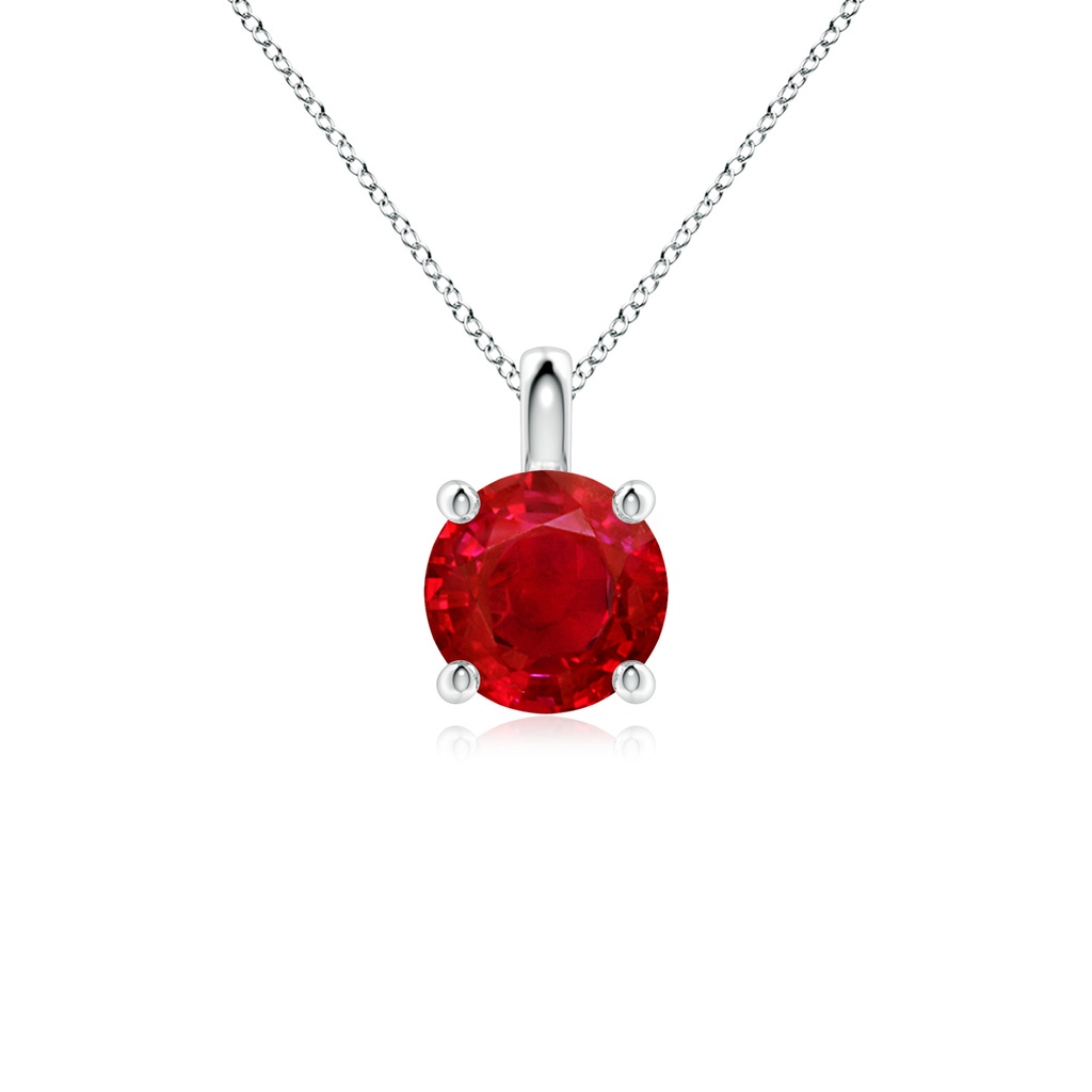 7mm AAA Solitaire Round Ruby Classic Pendant in White Gold