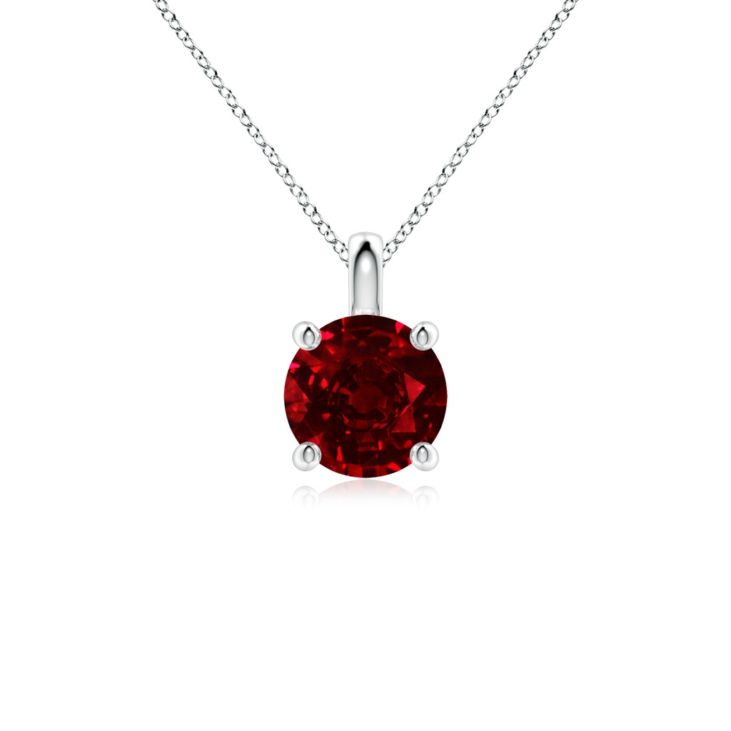 7mm AAAA Solitaire Round Ruby Classic Pendant in P950 Platinum