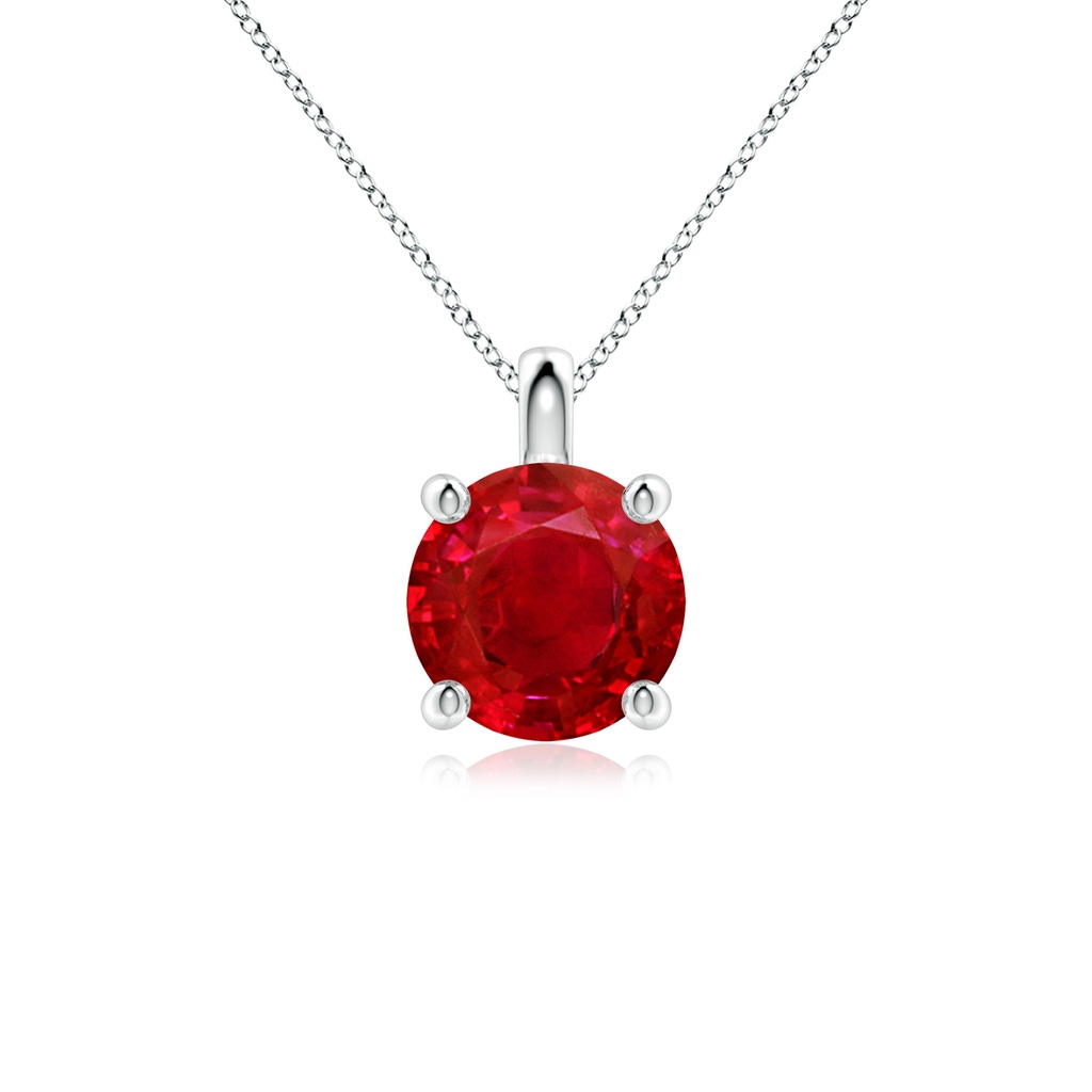 8mm AAA Solitaire Round Ruby Classic Pendant in White Gold