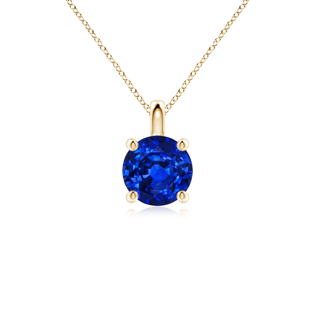 7mm Lab-Grown Solitaire Round Blue Sapphire Classic Pendant in Yellow Gold