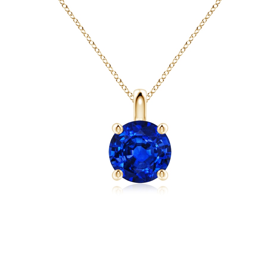 7mm Lab-Grown Solitaire Round Blue Sapphire Classic Pendant in Yellow Gold 