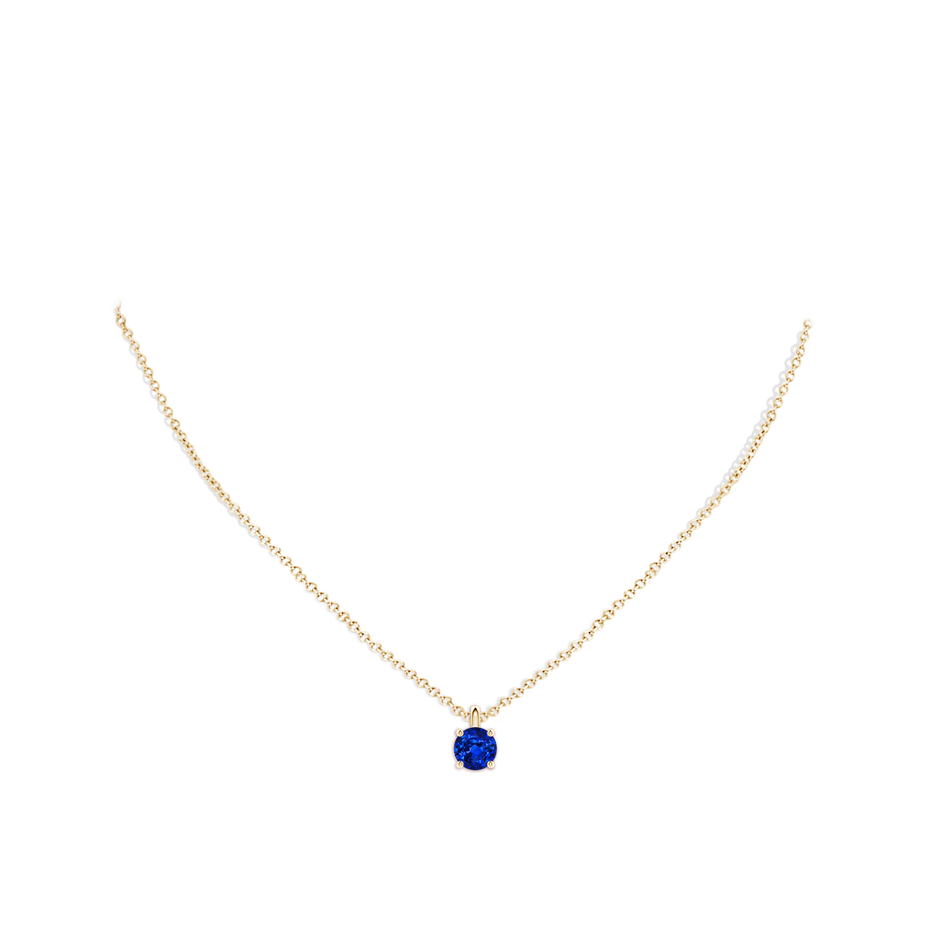 7mm Lab-Grown Solitaire Round Blue Sapphire Classic Pendant in Yellow Gold pen