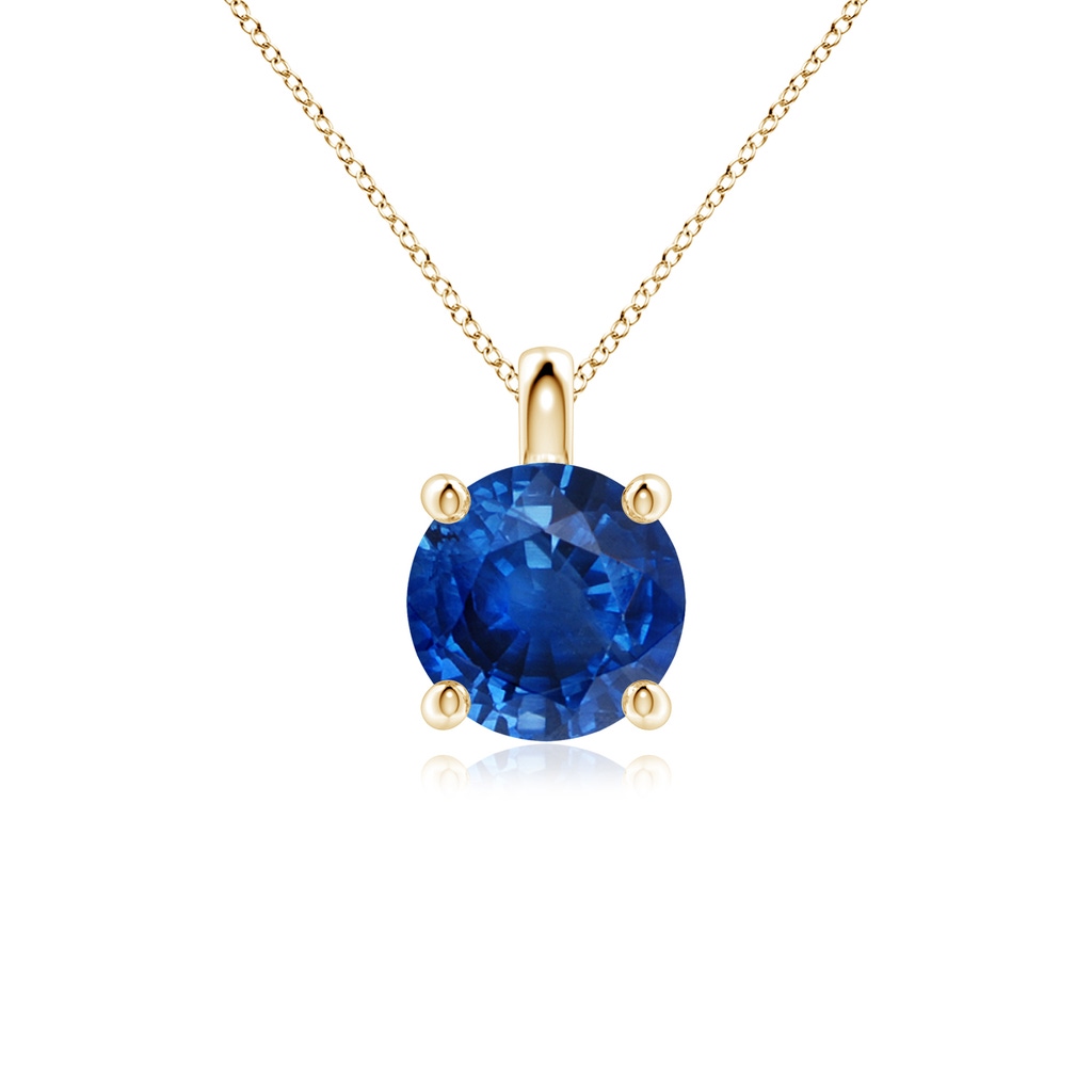 8mm AAA Solitaire Round Blue Sapphire Classic Pendant in Yellow Gold