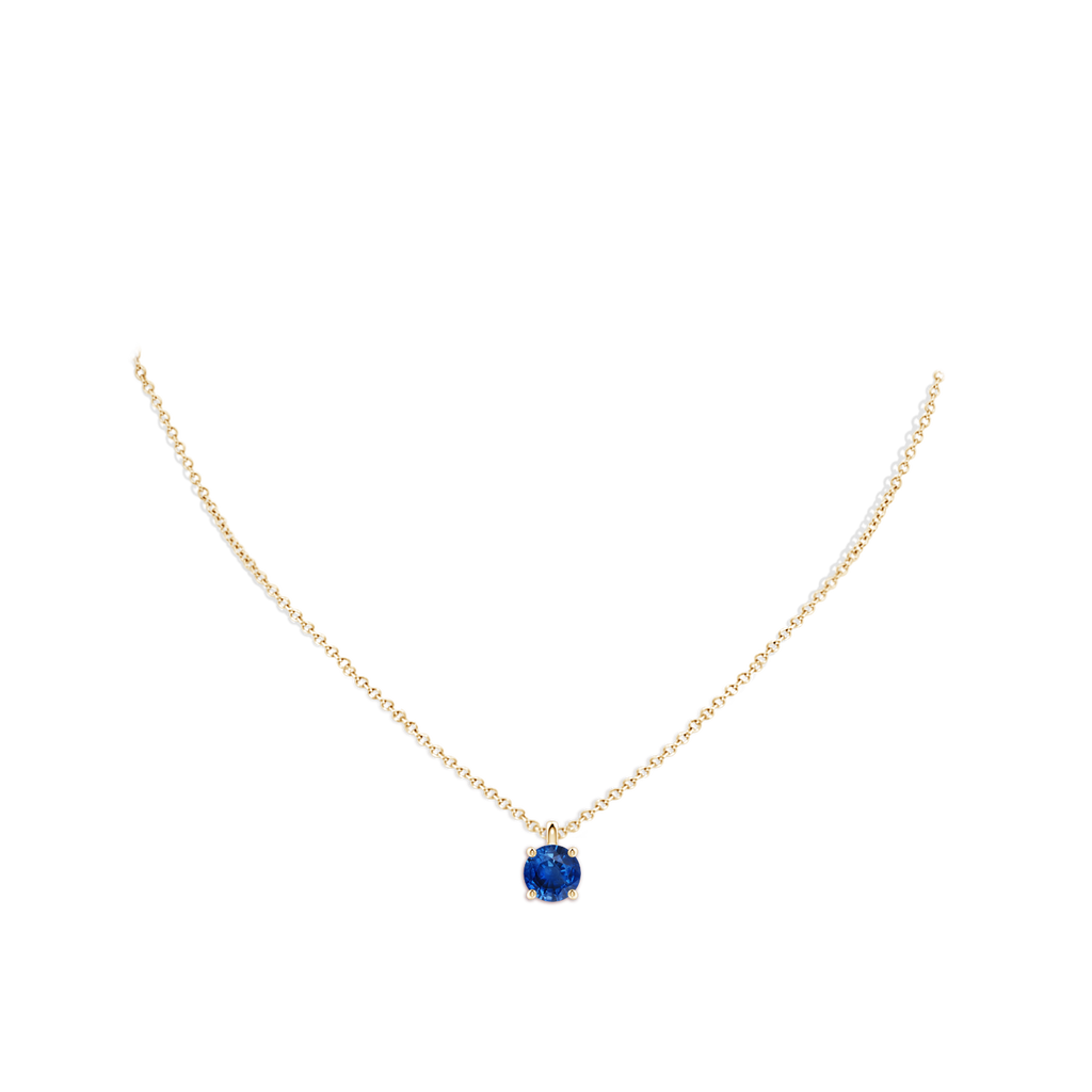 8mm AAA Solitaire Round Blue Sapphire Classic Pendant in Yellow Gold pen