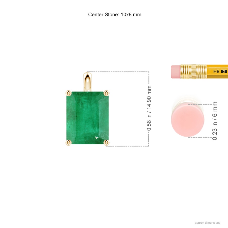 10x8mm A Solitaire Emerald-Cut Emerald Classic Pendant in Yellow Gold ruler