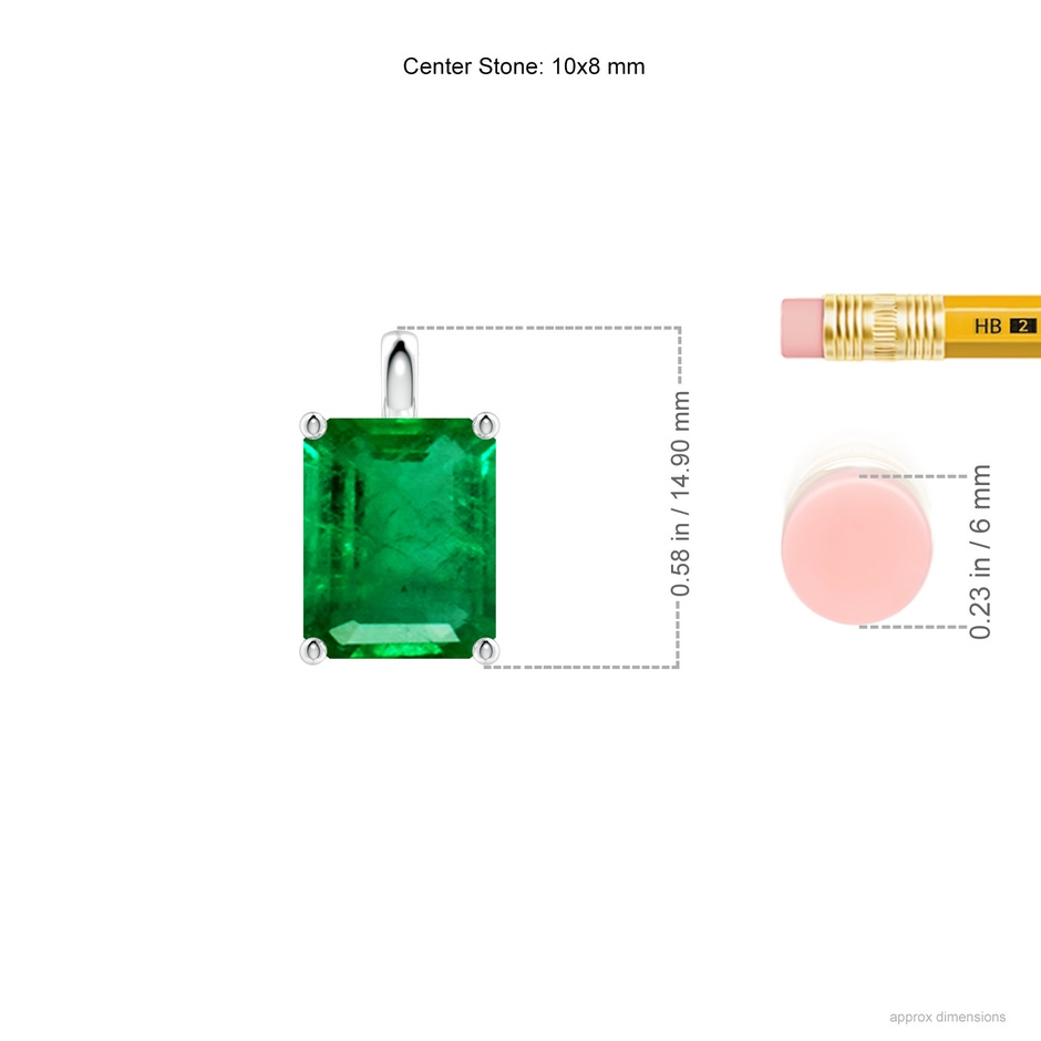 10x8mm AAA Solitaire Emerald-Cut Emerald Classic Pendant in P950 Platinum ruler