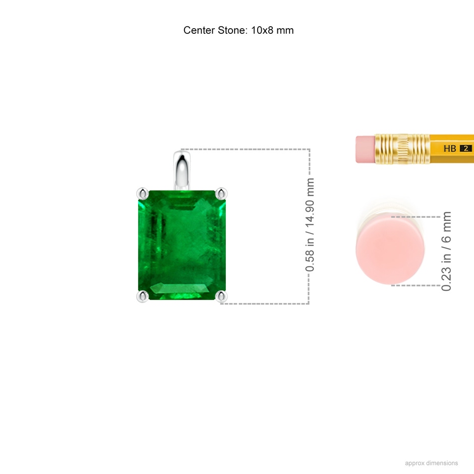 10x8mm AAAA Solitaire Emerald-Cut Emerald Classic Pendant in P950 Platinum ruler
