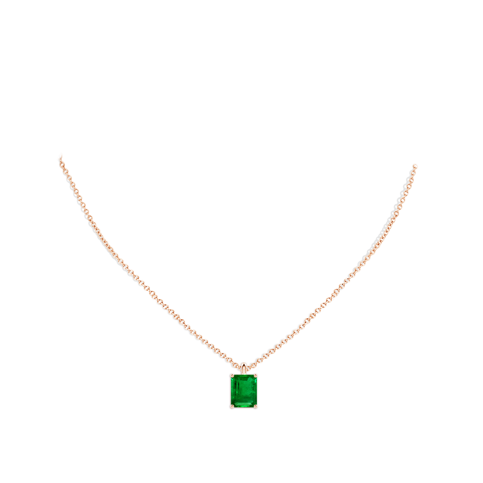 10x8mm AAAA Solitaire Emerald-Cut Emerald Classic Pendant in Rose Gold pen