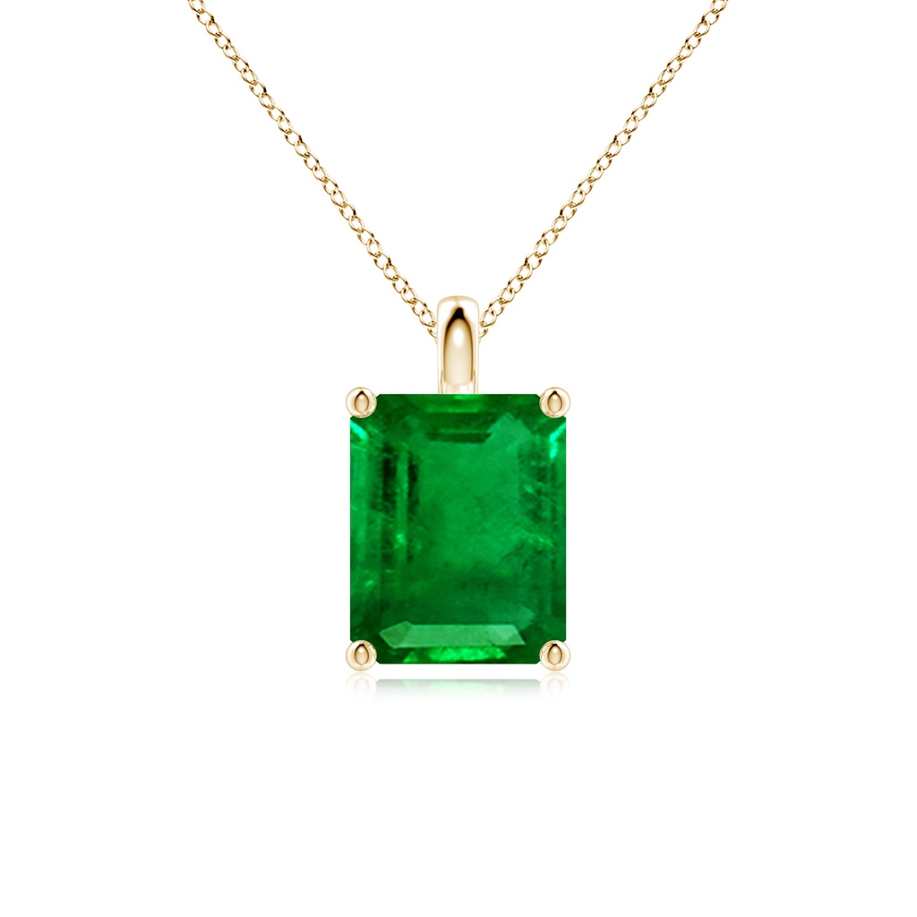 10x8mm AAAA Solitaire Emerald-Cut Emerald Classic Pendant in Yellow Gold