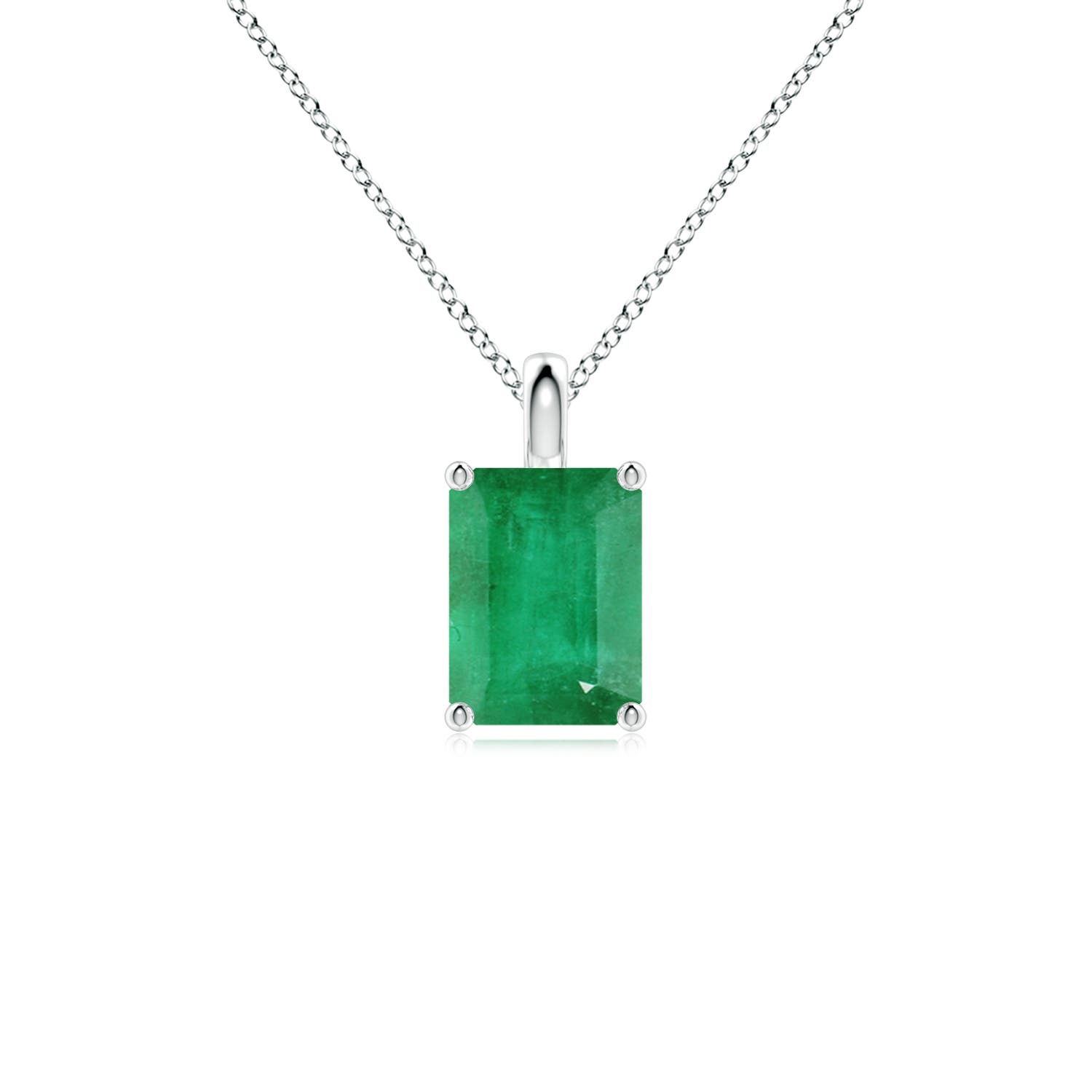 8x6mm A Solitaire Emerald-Cut Emerald Classic Pendant in 18K White Gold