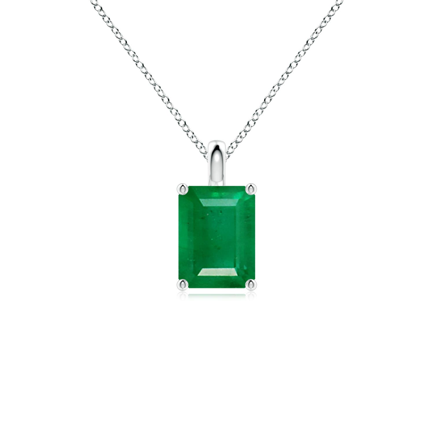 8x6mm AA Solitaire Emerald-Cut Emerald Classic Pendant in 18K White Gold