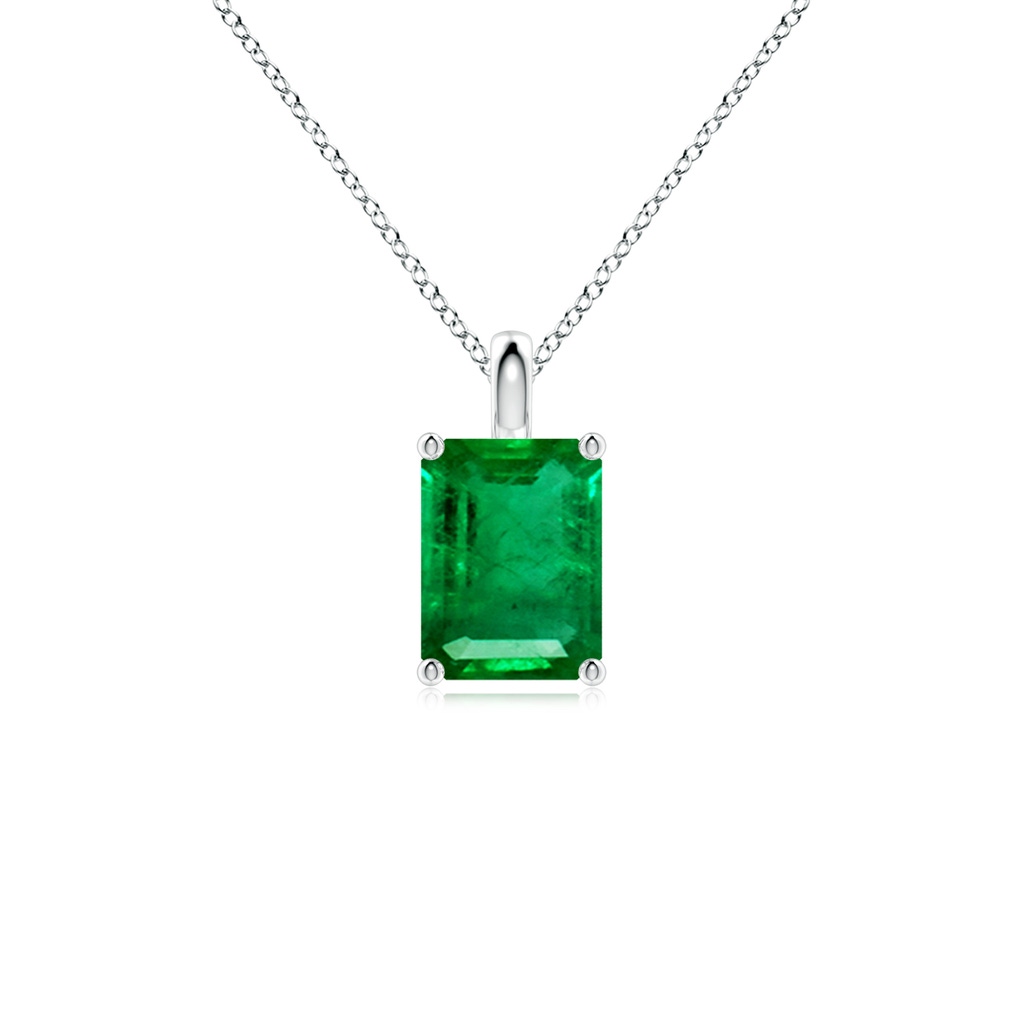 8x6mm AAA Solitaire Emerald-Cut Emerald Classic Pendant in White Gold