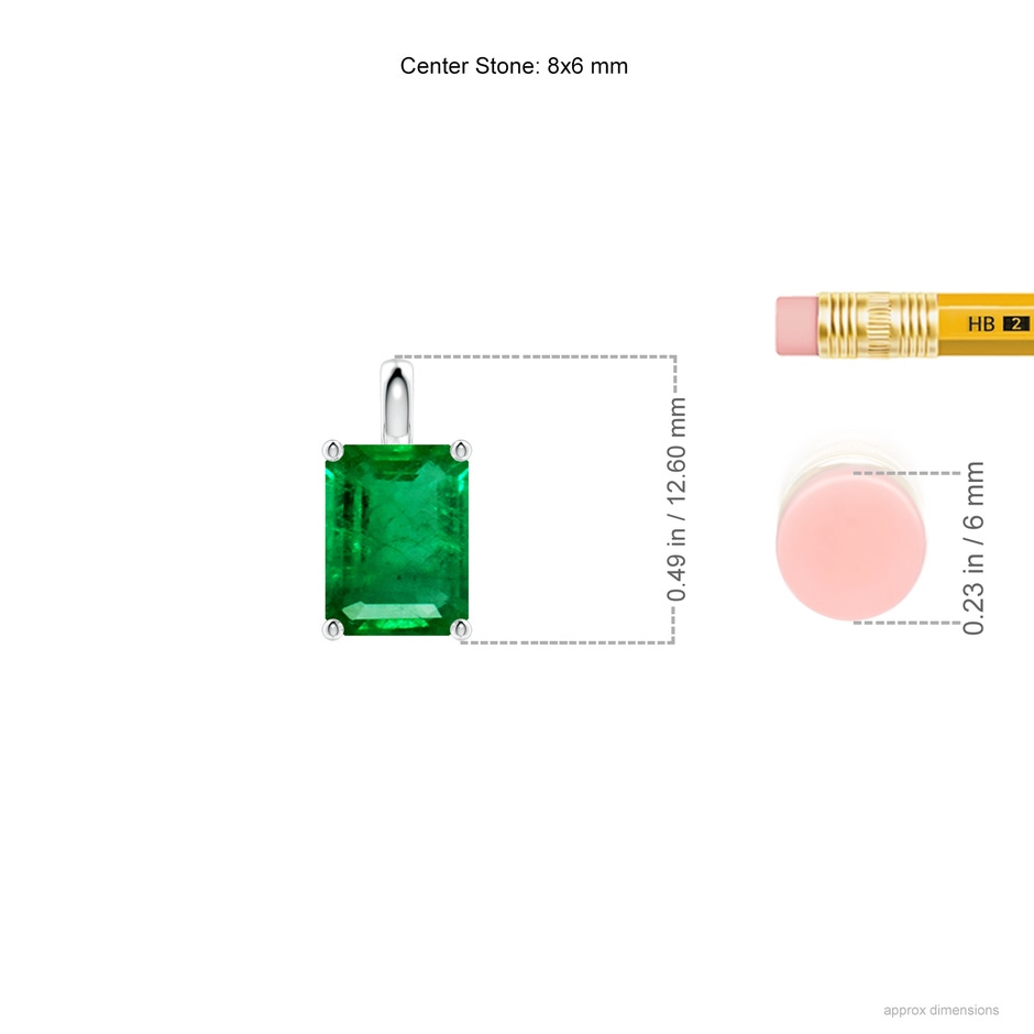 8x6mm AAA Solitaire Emerald-Cut Emerald Classic Pendant in White Gold ruler