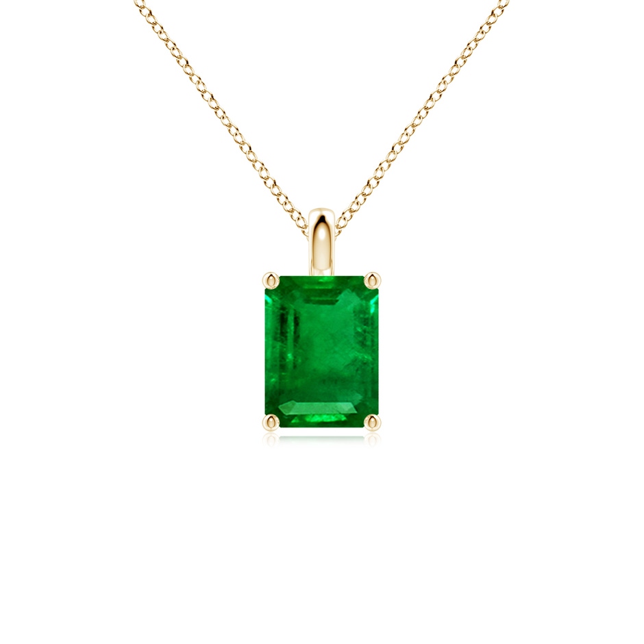 8x6mm AAAA Solitaire Emerald-Cut Emerald Classic Pendant in 18K Yellow Gold 