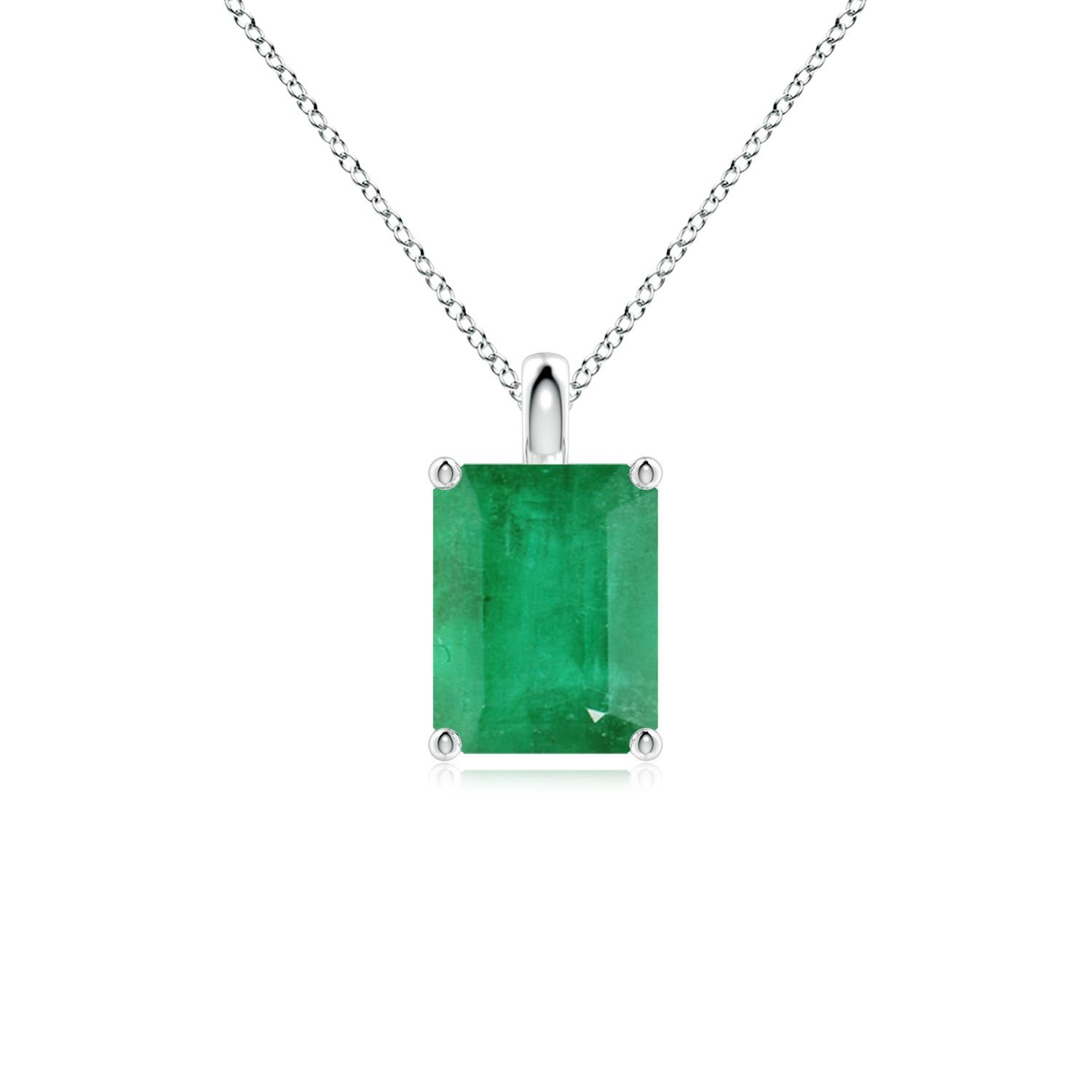 9x7mm A Solitaire Emerald-Cut Emerald Classic Pendant in 18K White Gold