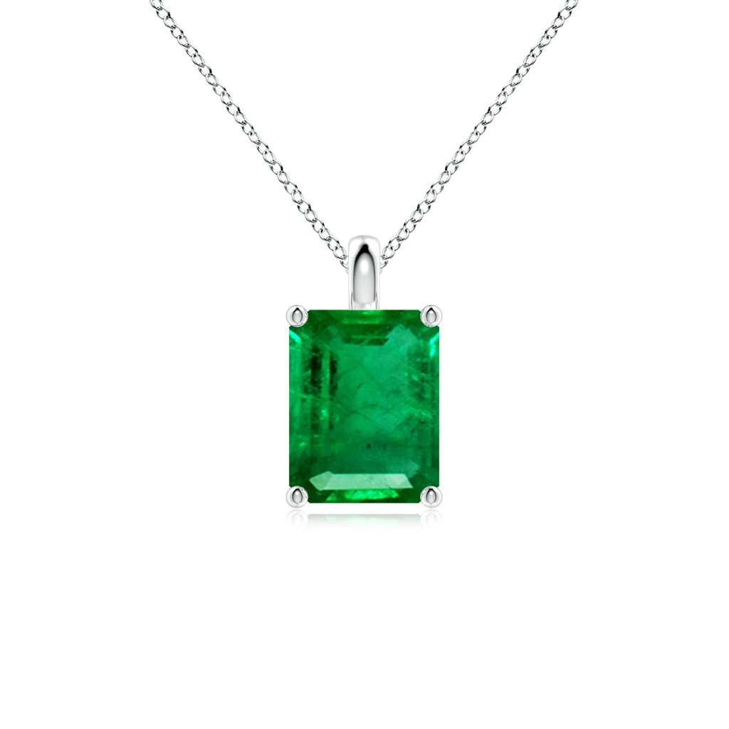 9x7mm AAA Solitaire Emerald-Cut Emerald Classic Pendant in White Gold