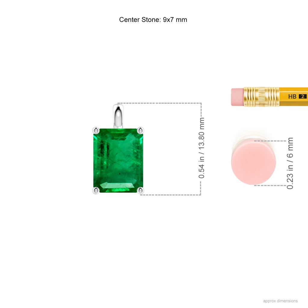 9x7mm AAA Solitaire Emerald-Cut Emerald Classic Pendant in White Gold ruler